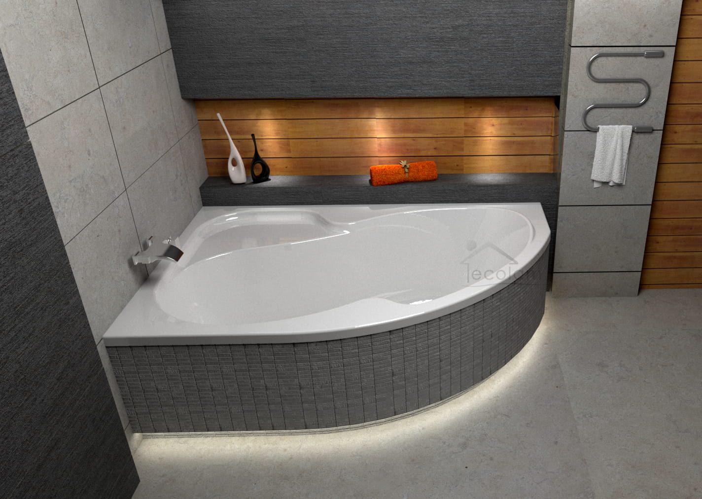 Badewanne Eckbadewanne Fortuna 170x100 cm links optional LedVerkleidung ECOLAM