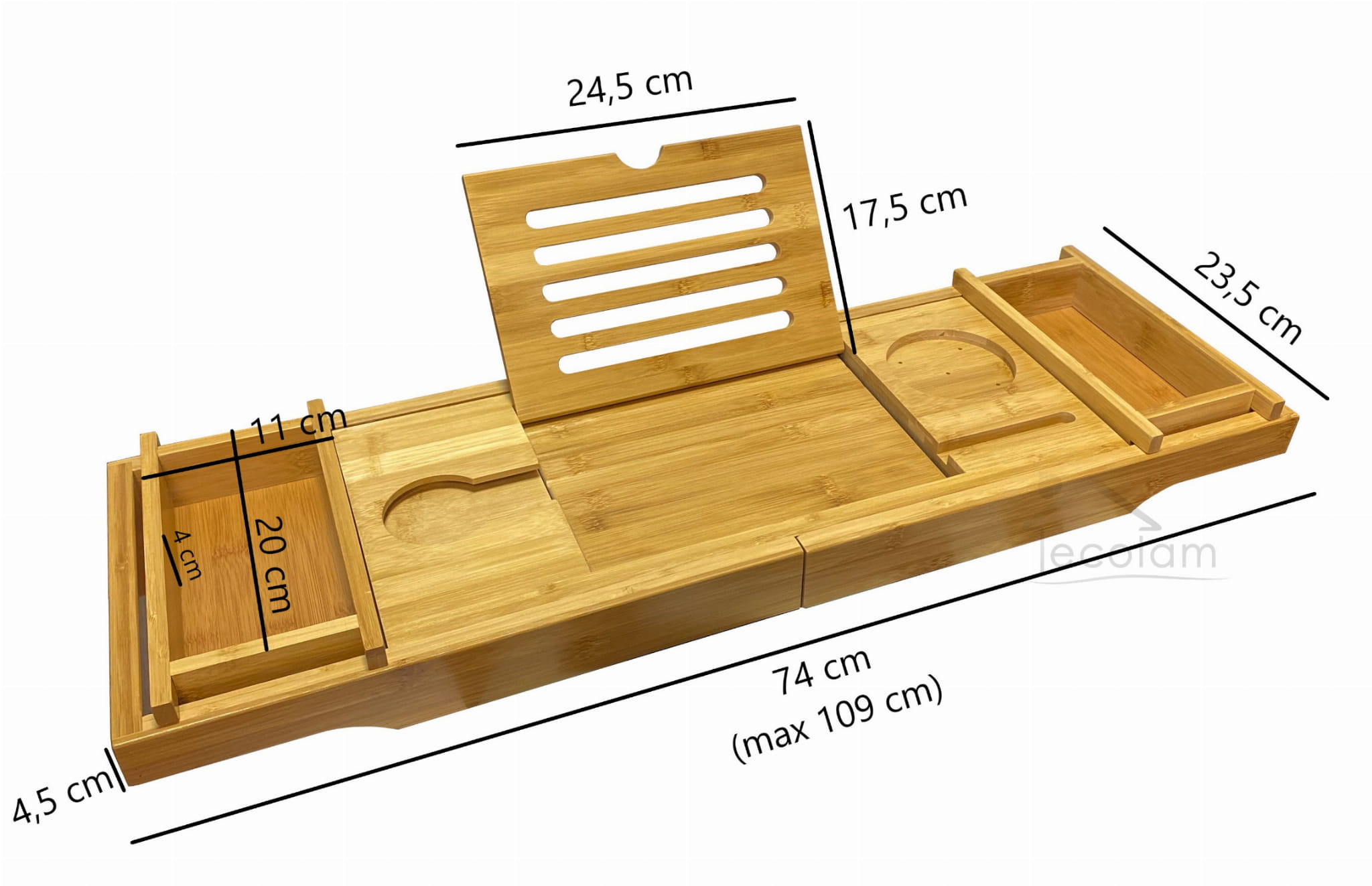 Freistehende Badewanne + Ablage Badewannenbrett BAMBUS 160 x 70 cm Ablauf Click Clack