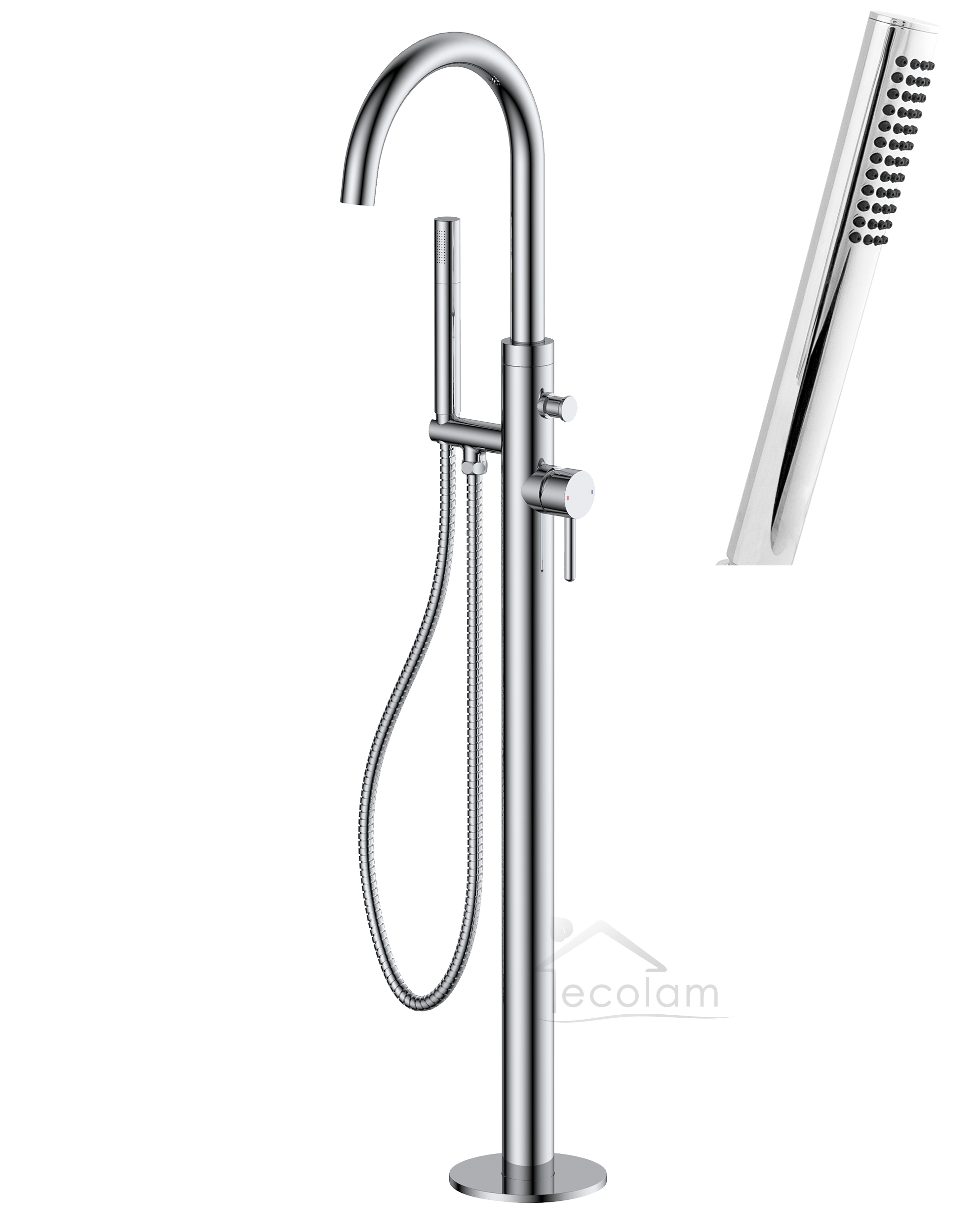 freistehende Standarmatur für Badewanne Wannenarmatur stehend mit Handbrause Y1233 Chrom ECOLAM