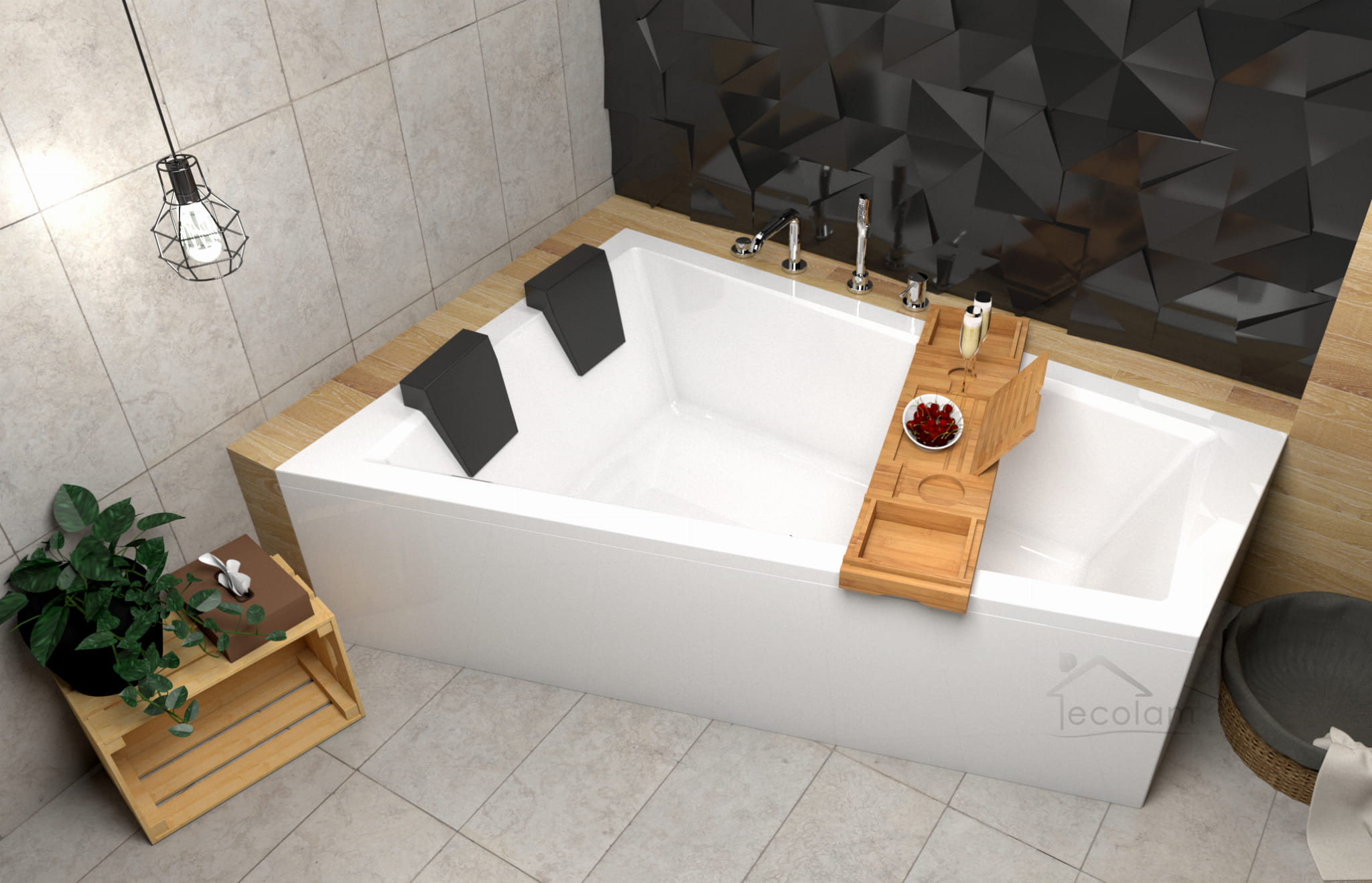 Badewanne Eckbadewanne Intima Duo + Bambus Ablage 180 x 125 cm links