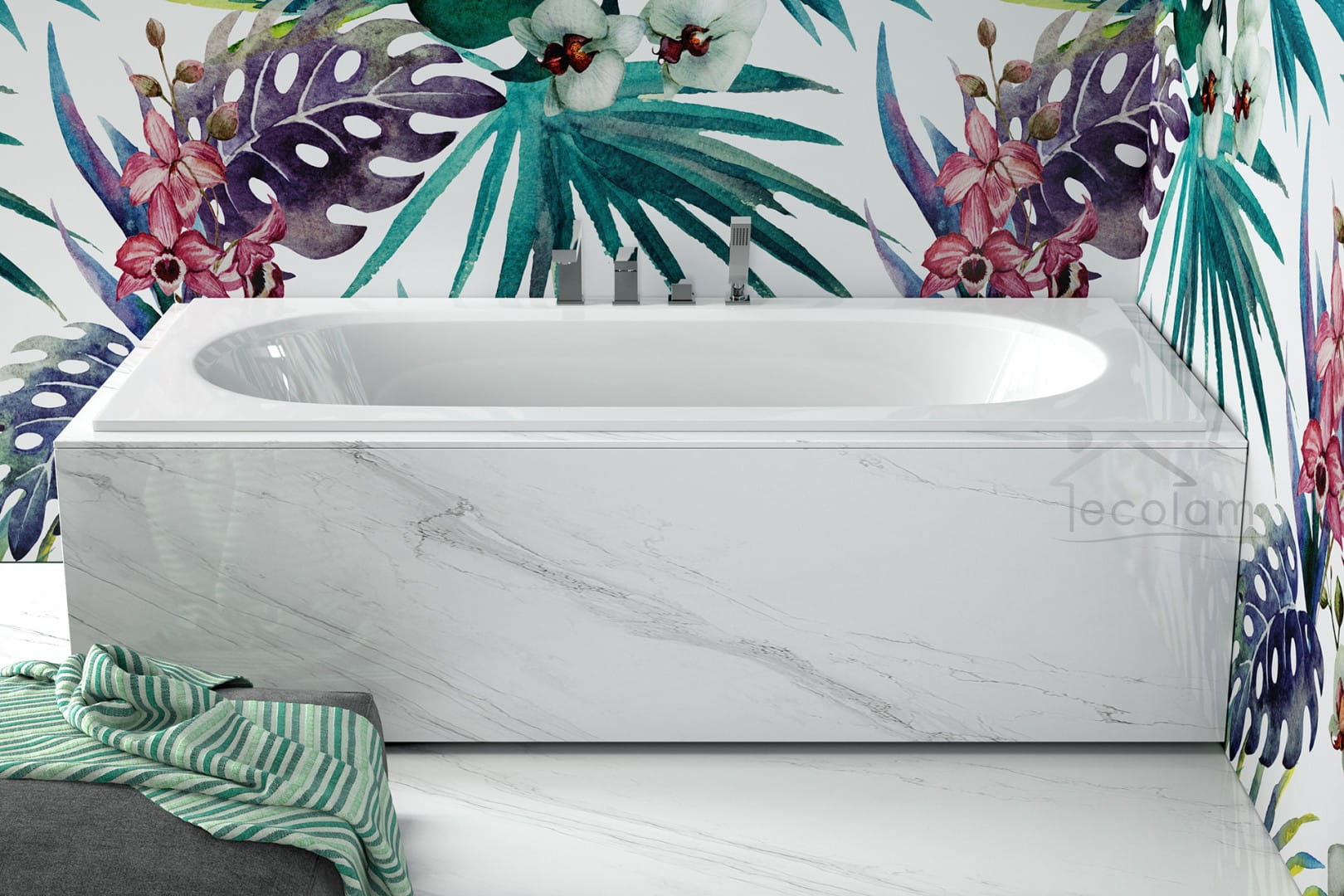 Badewanne Rechteck Vitae 180 x 80 cm NIEDRIGER WANNENRAND SLIM ECOLAM