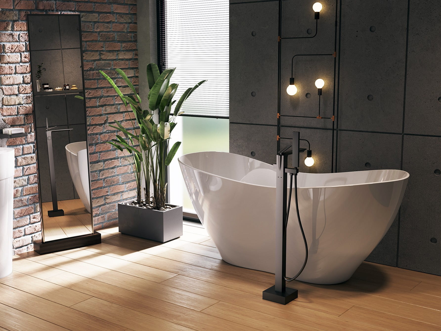 Freistehende Badewanne 160 x 70 cm Ablauf Click Clack Mineralguss Viya