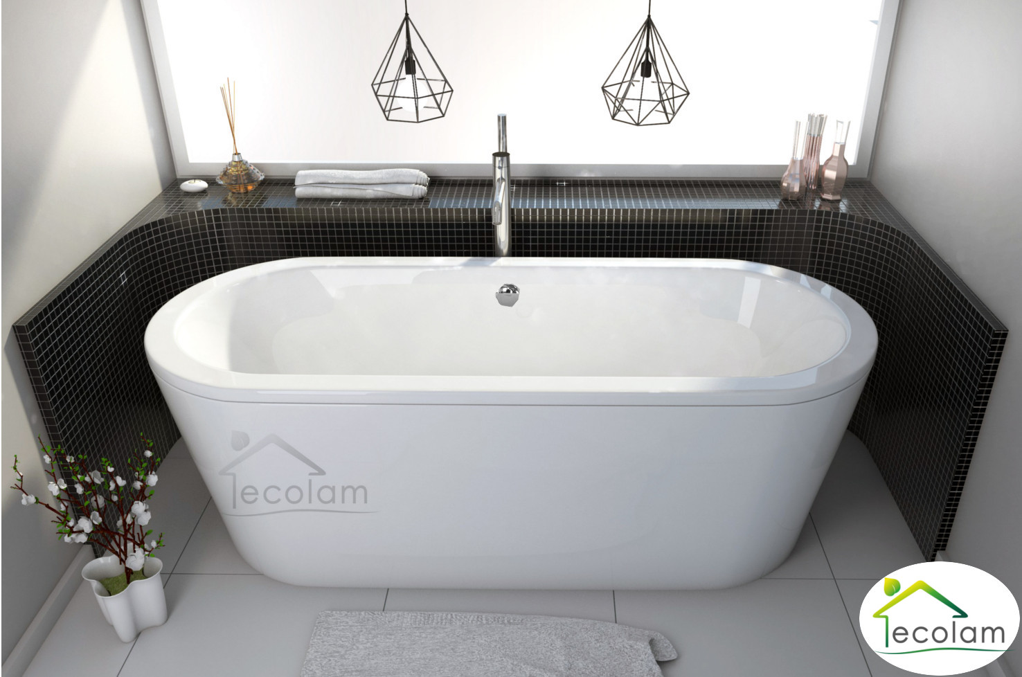 Freistehende Standbadewanne Badewanne 160 x 75 cm Ab und Überlauf