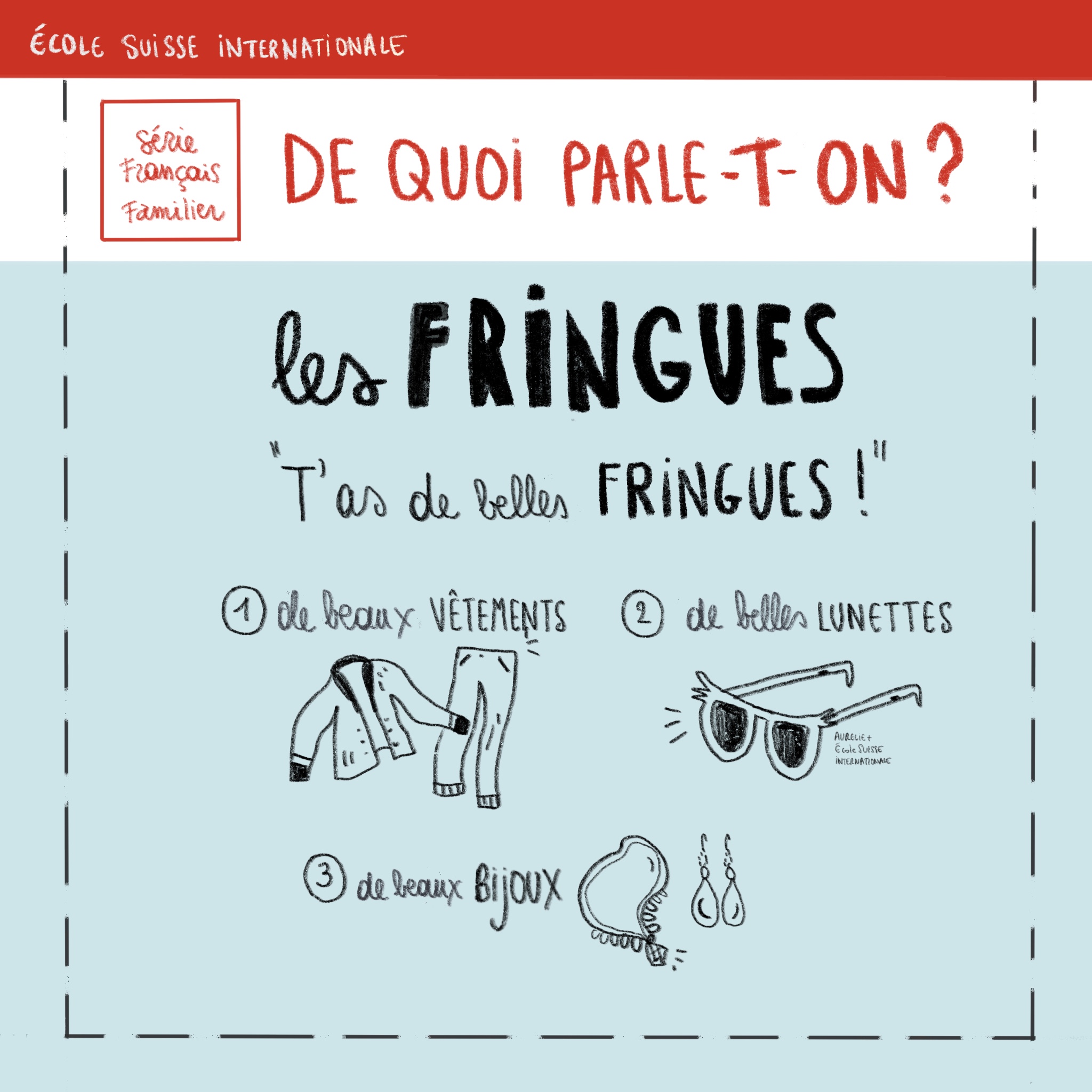Le mot de français familier illustré les fringues Ecole Suisse
