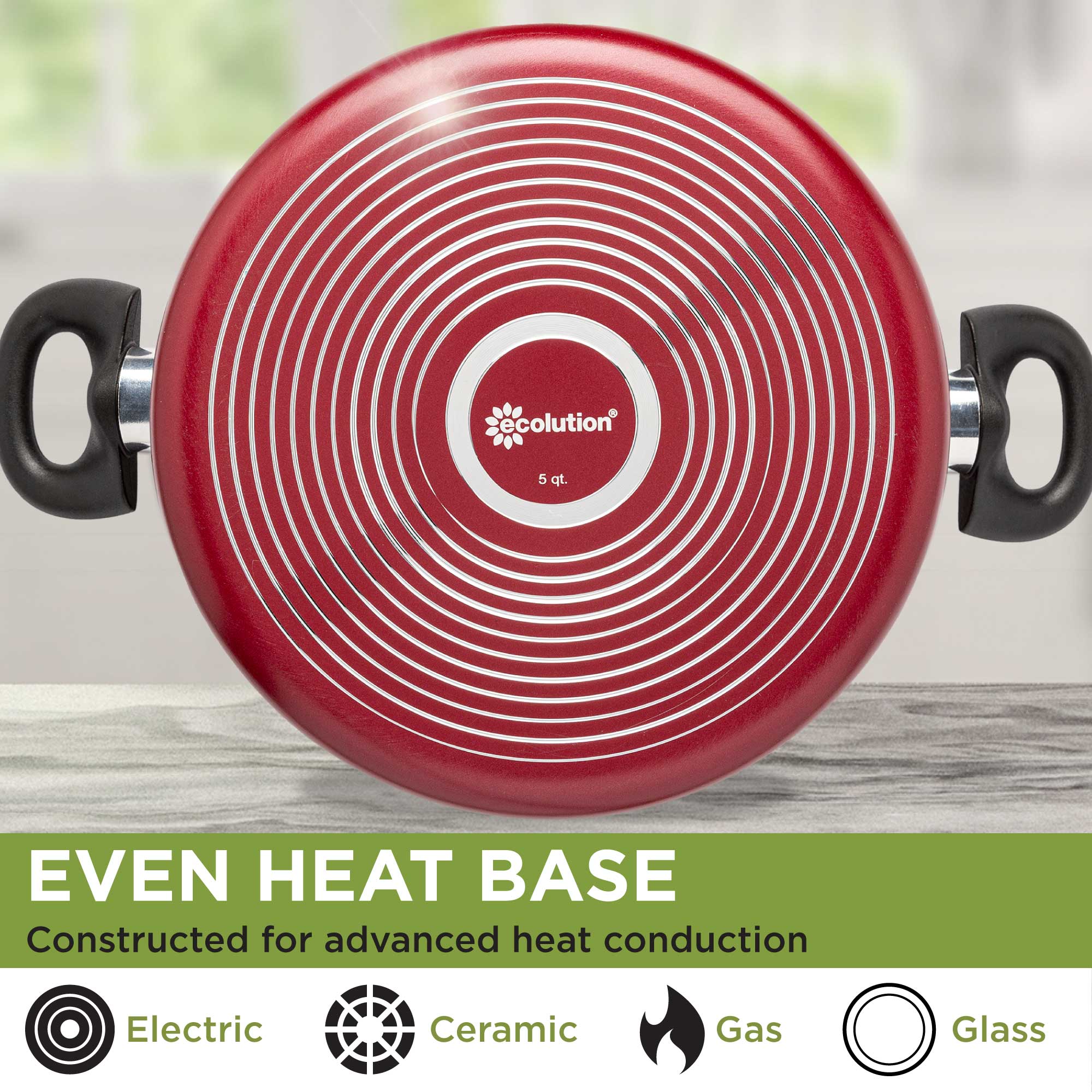 Easy Clean NonStick Dutch Oven, 5 Quart, Red Ecolution Ecolution