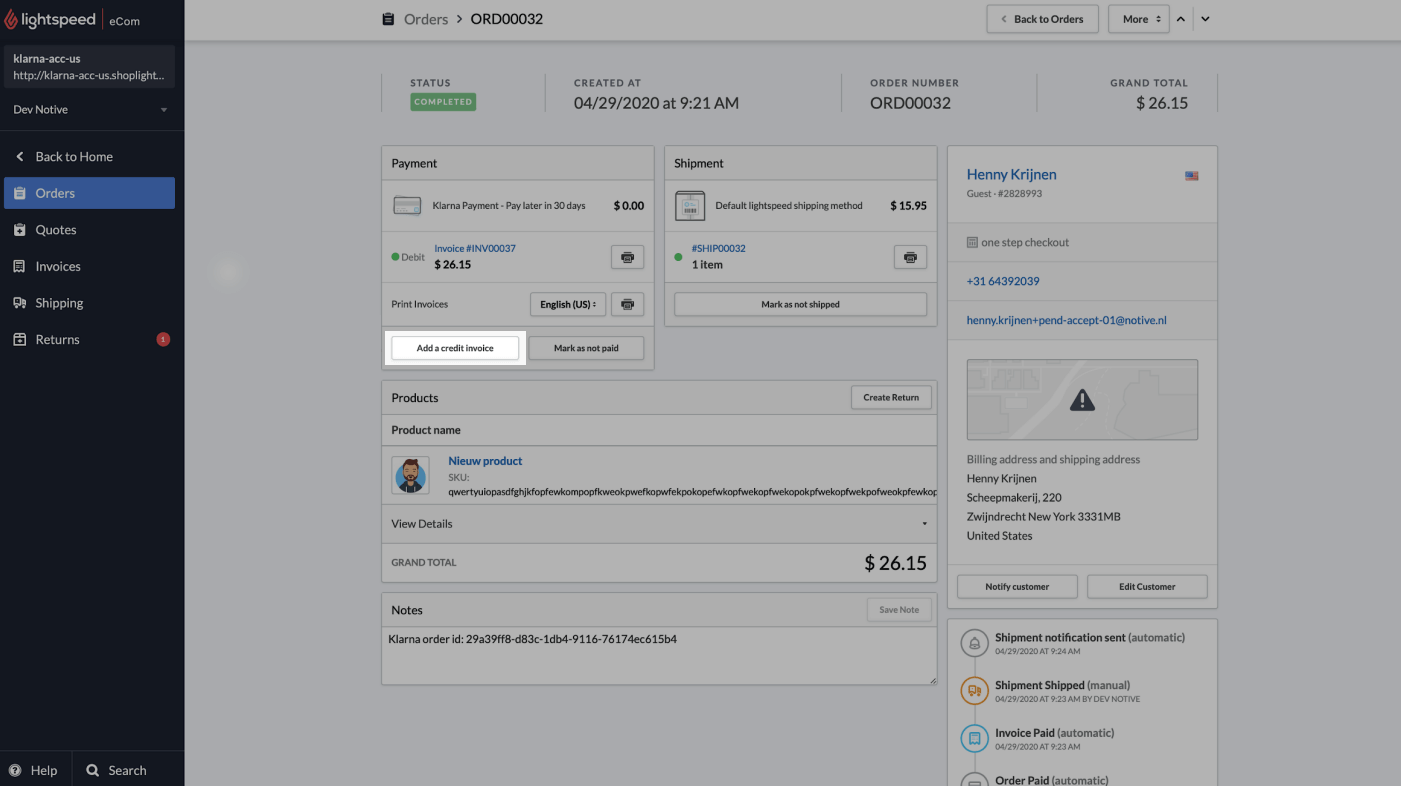 Managing the Klarna app Lightspeed (CSeries)