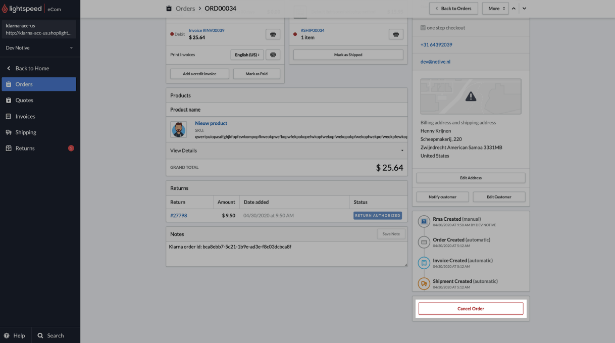 Managing the Klarna app Lightspeed (CSeries)