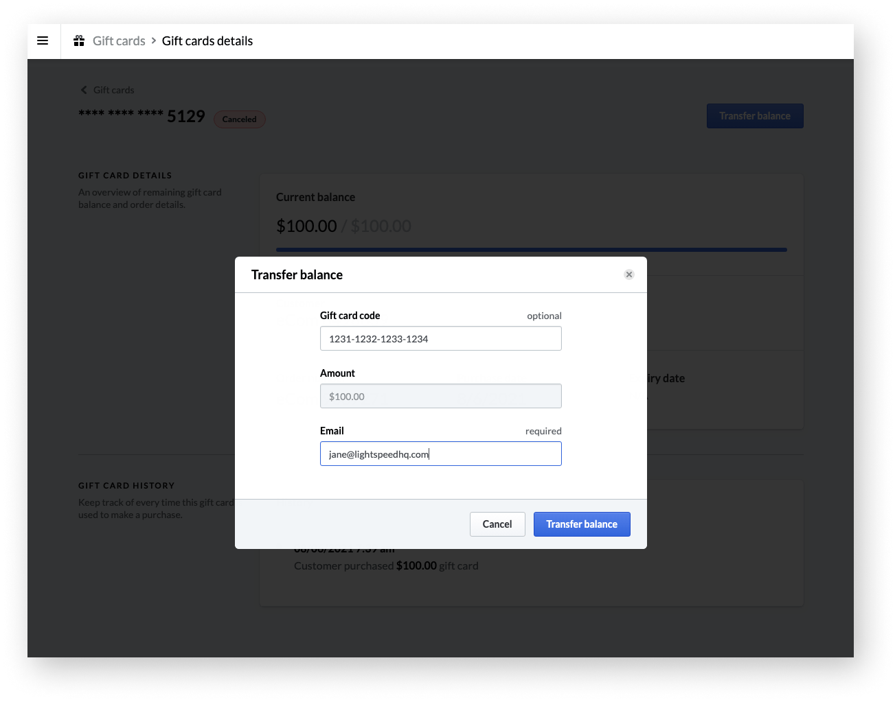 Transferring gift card balances Lightspeed (CSeries)