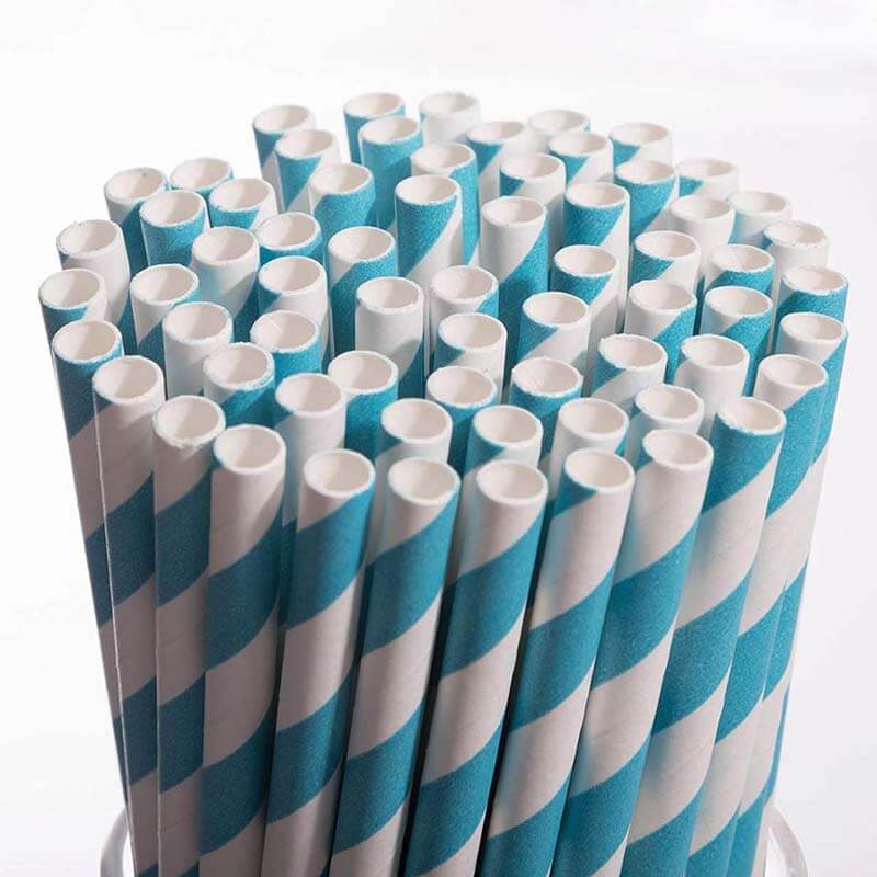 10'' Blue Striped Jumbo Paper Straws Eco March