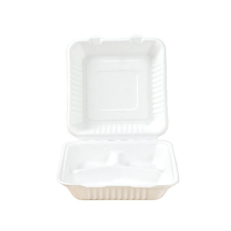 9'' X 9'' Three Compartment Hinged Lid Food Containers Eco March