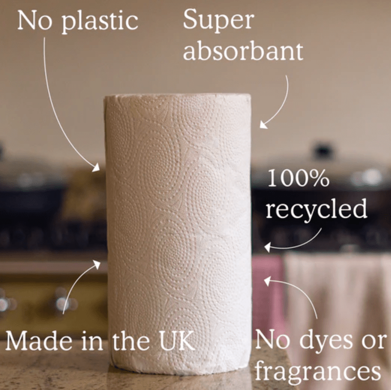 100 Recycled UKMade 3Ply Kitchen Towel 6 Rolls •