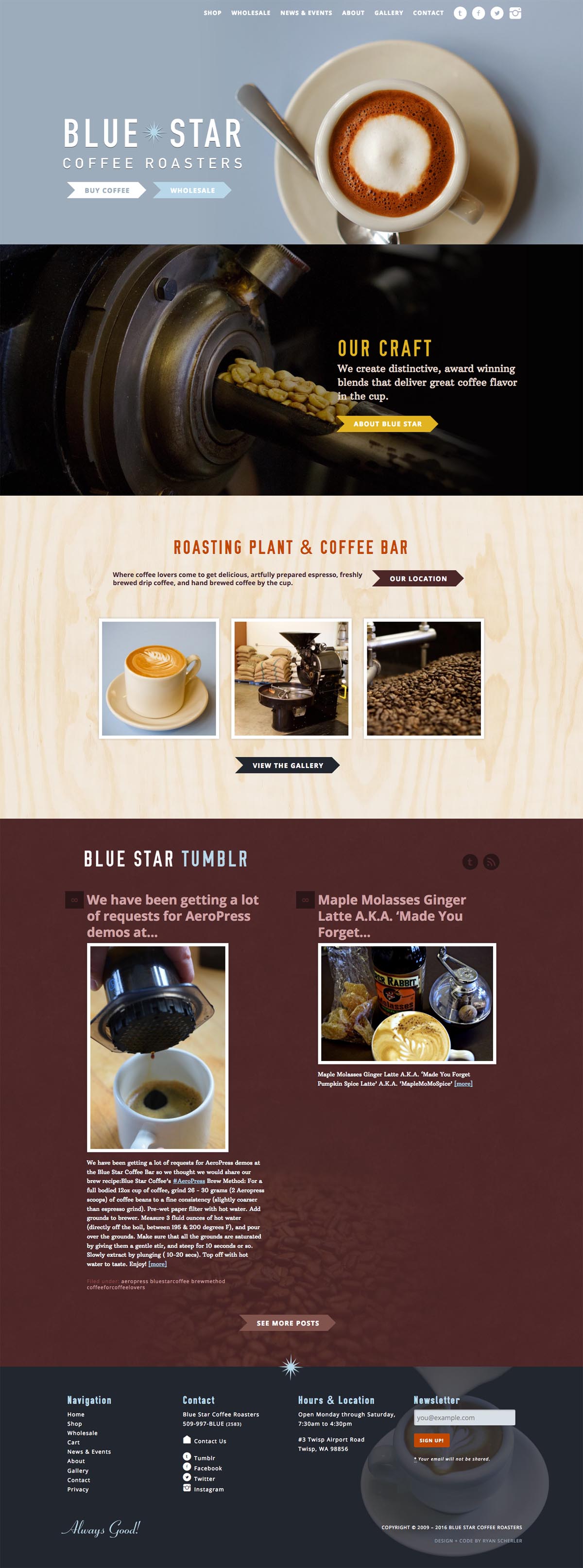 Blue Star Coffee site Design Gallery & Tech Inspiration