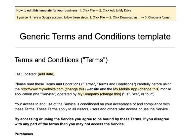 Generate an Terms & Conditions Terms of Service Generator