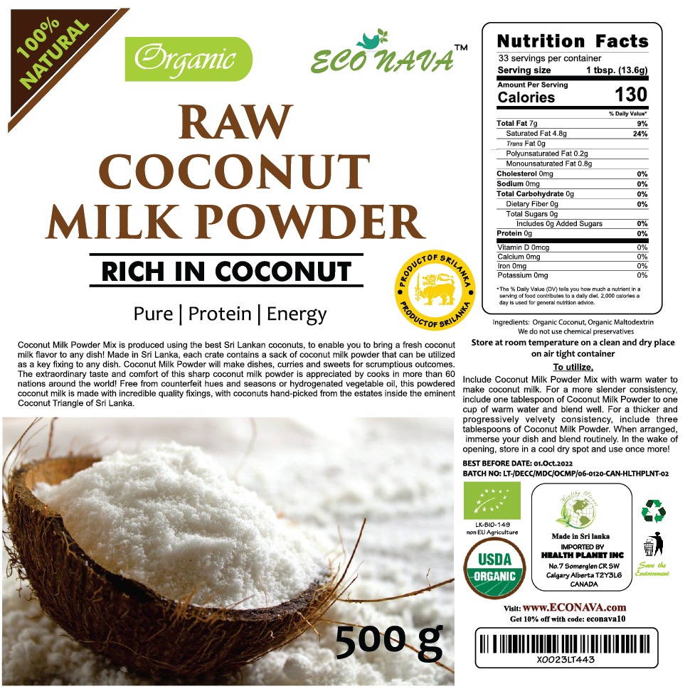 Raw Coconut Milk Powder 500g Certified Organic from SriLanka Econava
