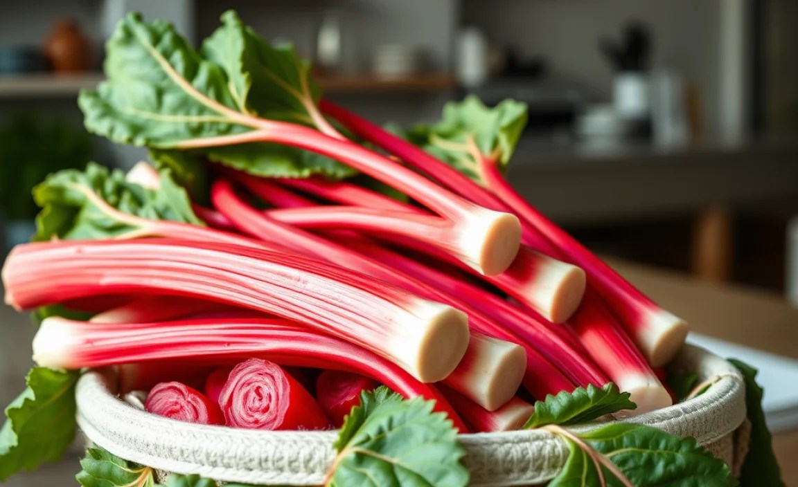 harvesting rhubarb