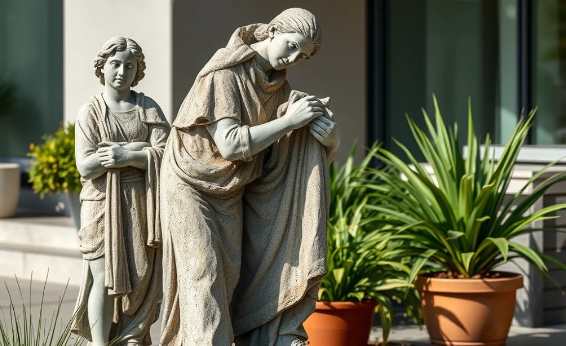 Preparing Cement Statues for Painting