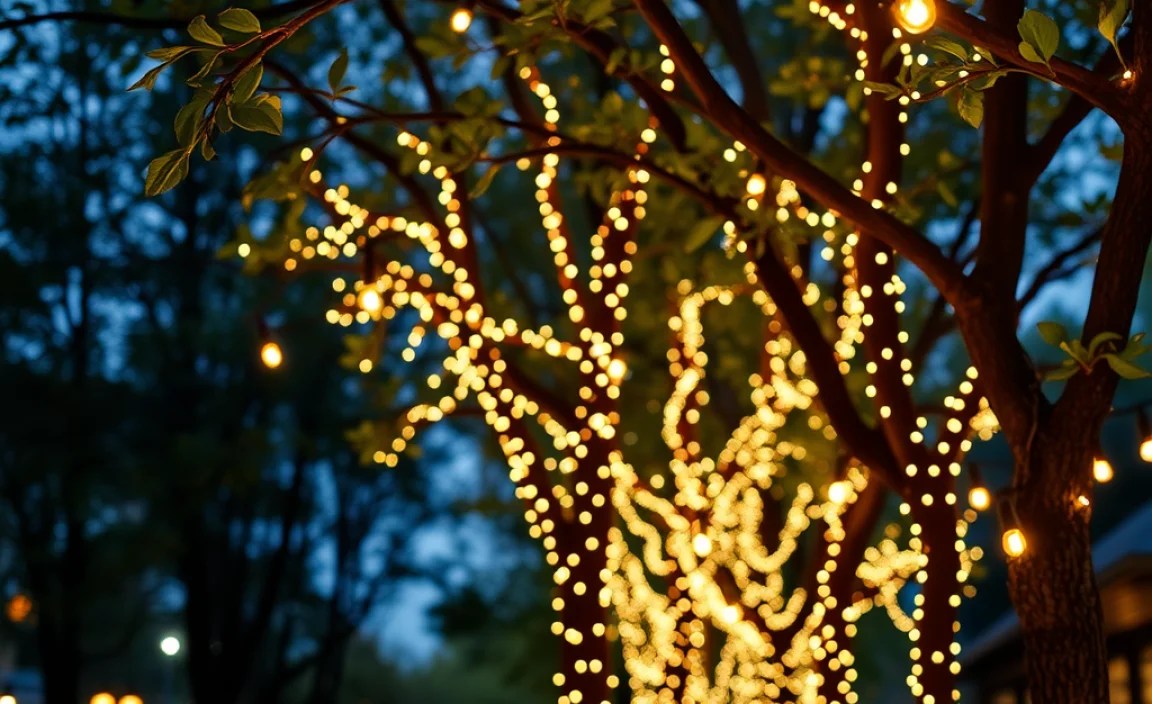 string lights trees outdoors