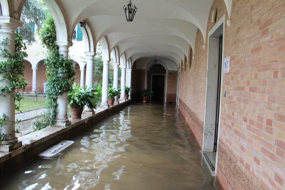 Armenian St. Lazarus Island of Venice affected by the flood