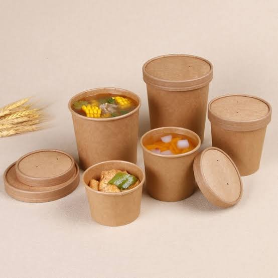 Kraft paper container with lid Set of 10 containers 250mL each Kraft paper container with lid Set of 10 containers 250mL each