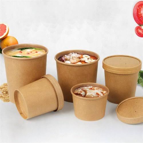 Kraft paper container with lid Set of 10 containers 250mL each Kraft paper container with lid Set of 10 containers 250mL each