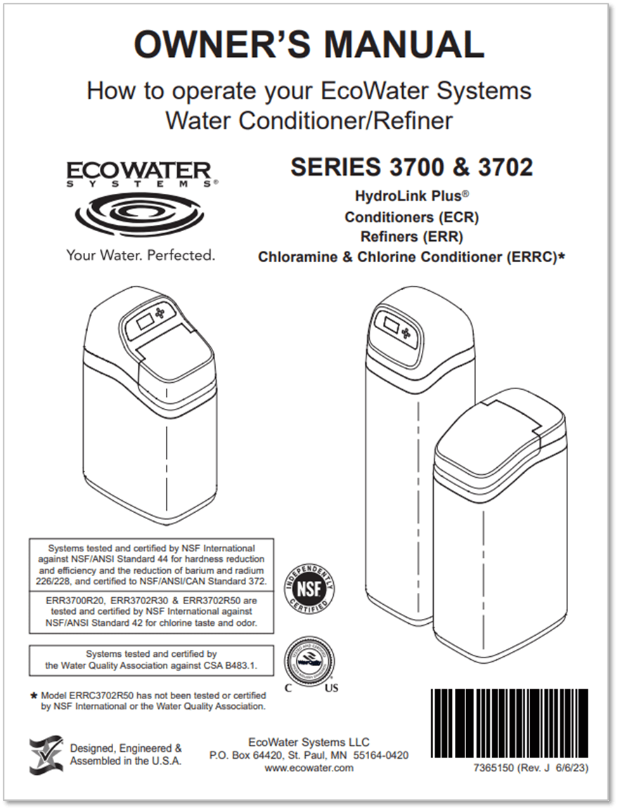 ECR / ERR / ERRC 3700 EcoWater Systems