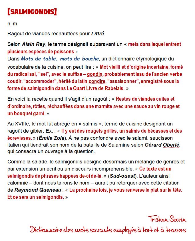 Les salmigondis du Dictionnaire Débonnaire Écri'turbulente