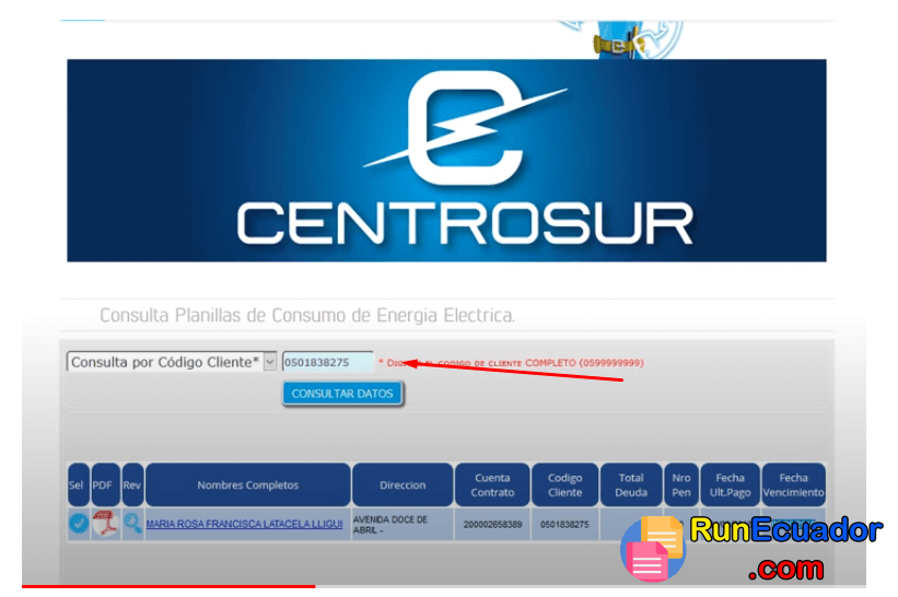 Consultar Planilla de Luz Cuenca