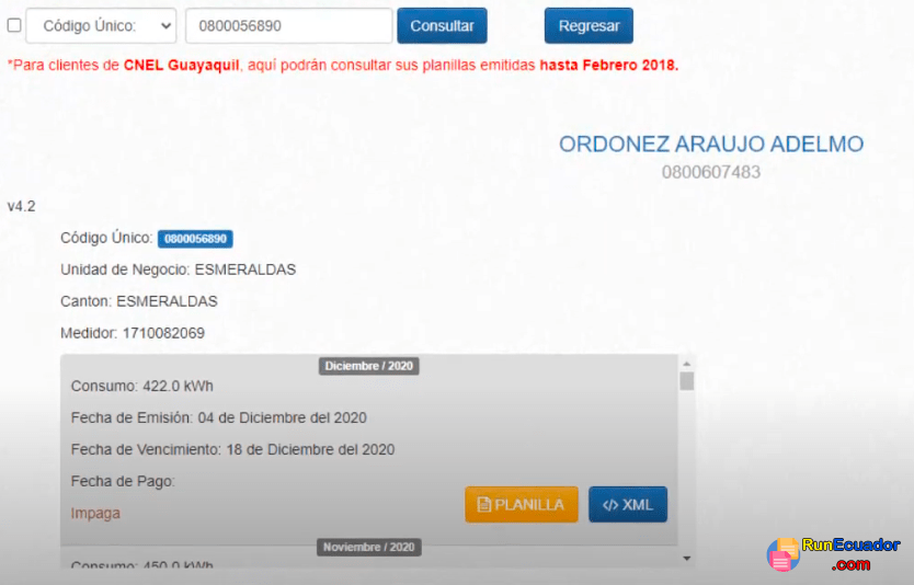 Planilla de Luz Duran 2024