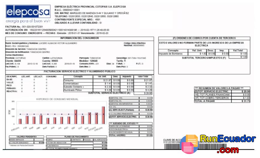 Consultar Planilla de Luz Latacunga 2024