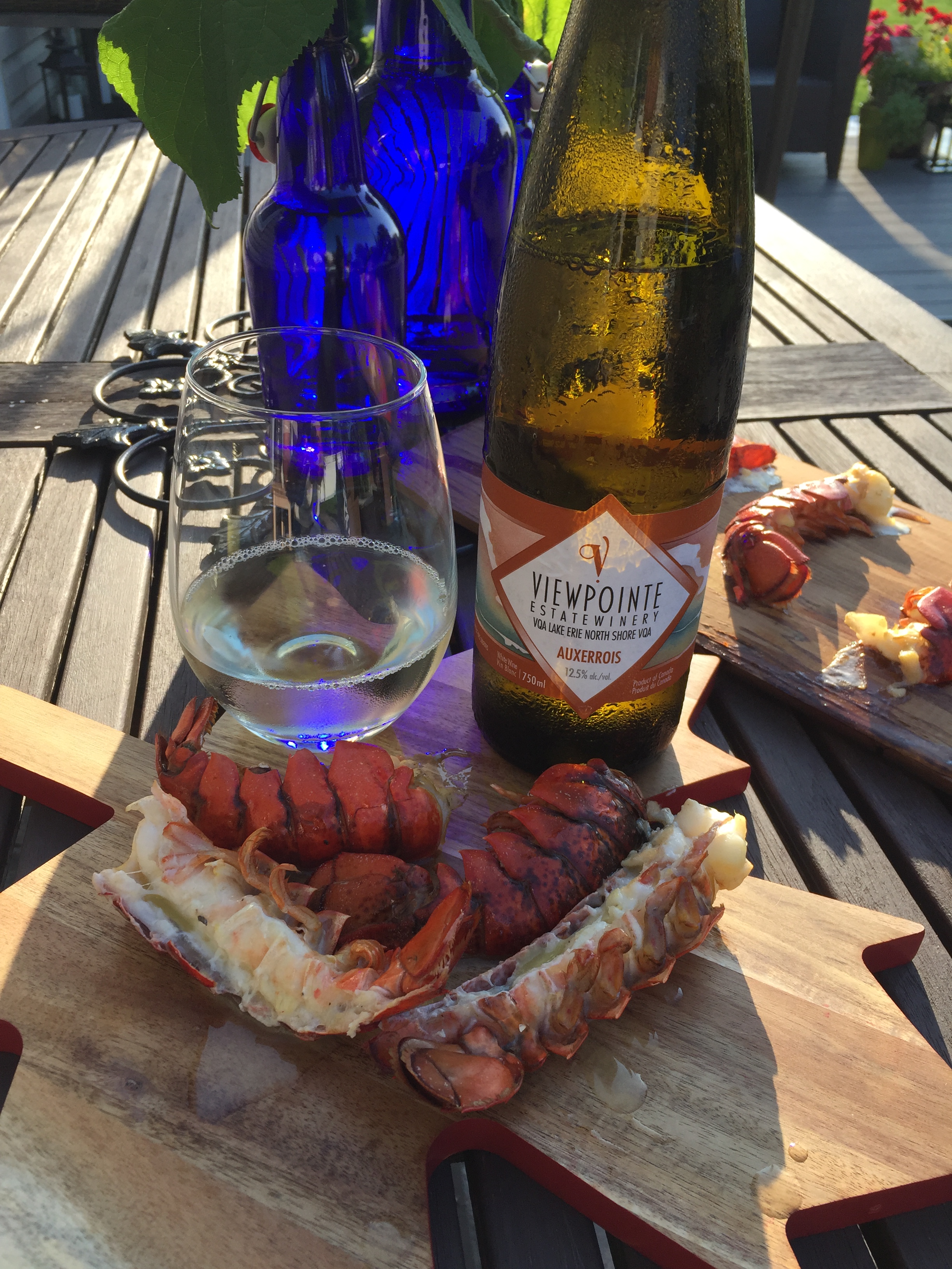 Viewpointe Estate Winery 2016 Auxerrois with Cedar Planked Lobster.