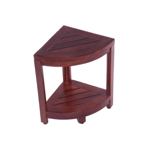 Teak Corner Shaving Foot Stool/Double Shelf.Perfect for Shower Shaving