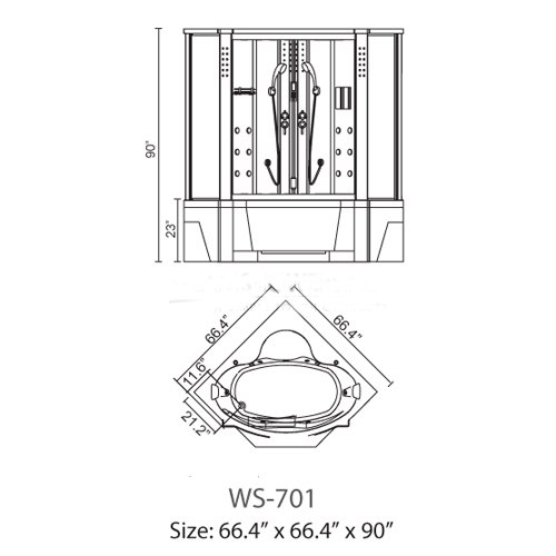 Ariel WS701 Steam Shower with Whirlpool Bathtub Steam Shower