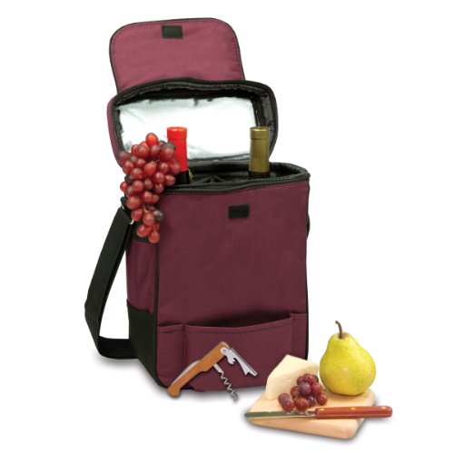 Picnic Time Duet Insulated Wine and Cheese Tote, Burgundy Home Garden