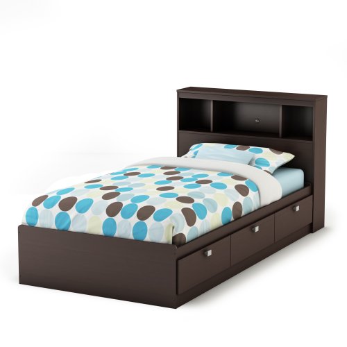 South Shore Cakao Twin Storage Bed and Bookcase Headboard, Chocolate