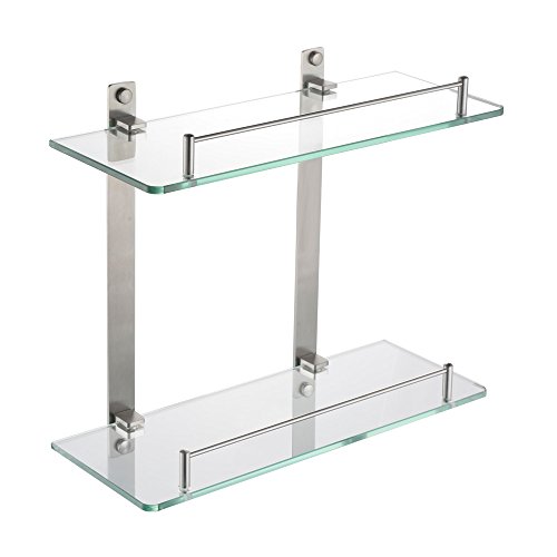 Bathroom Glass Shelf Wall Mount 2 Tier Stainless Steel Storage Rack
