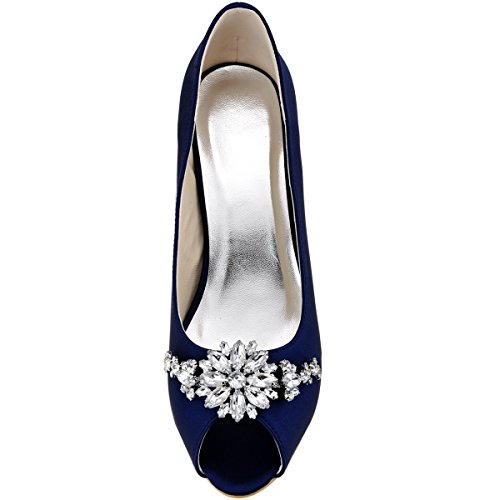 ElegantPark HP1541 Women Pumps Mid Heel Peep Toe Flower Rhinestones
