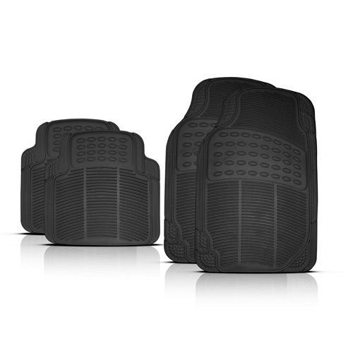 Rubber Floor Mats Black Traditional Design 4 Piece Set Surananononoerae