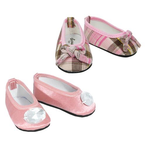 ↣ Review 2 Pr. 18" Doll Shoes Set fits American Girl Dolls Pink Plaid & Pink Satin Jeweled