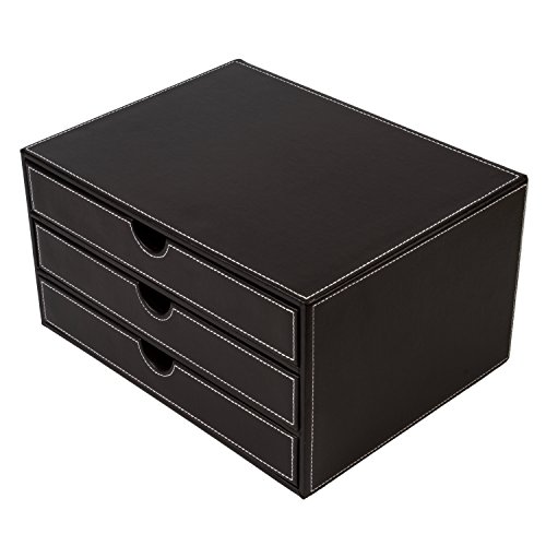 Multi Functional 3 Drawer Leather Desk Organizer File Office