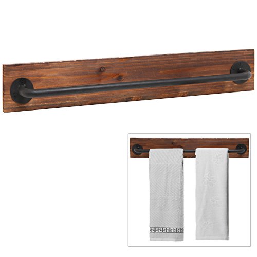 Rustic Wood Metal Wall Mounted Towel Bar Hanging Rod Storage Rack eBay