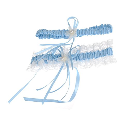 TAKIYA Wedding Bridal Lace Mesh Garter 2piece Sets (Light blue