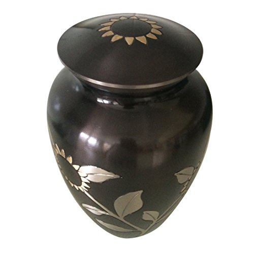 Large Adult Memorial Urns for Human Ashes USA Black Pewter Sunflower