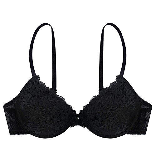 Ekouaer Women's "Add A Cup Size" Tailored Push Up Bra 38A,Black,38A
