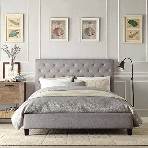 Buy Contemporary Grey Linen ButtonTufted Headboard Queen Platform Bed