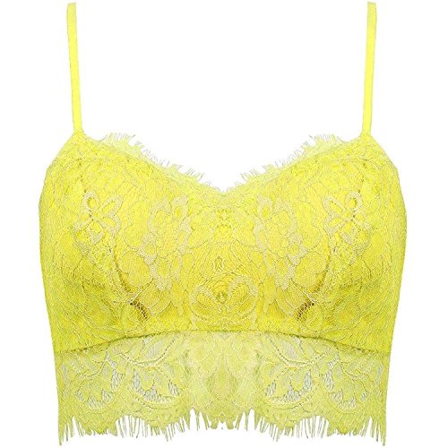 Women Lady Sexy Lace Crop Top Zip Back Strappy Bra Yellow