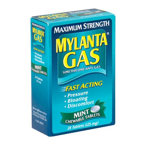 Mylanta Gas Simethicone AntiGas, Maximum Strength, Chewable Mint, 24