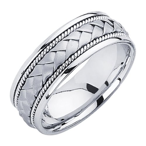 14K White Gold 8mm Braided Rope Comfort Fit Handbraided Designer