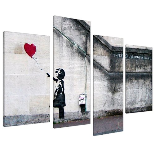 Wallfillers Canvas Quadri Banksy con bambina con palloncino, 130 cm