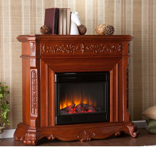 Traditional Electric Fireplace Remote control operated Mahogany Finish