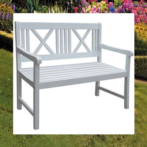 Gartenbank MALMÖ Sitzbank Akazie Holz 120cm Bank weiß »»» Gartenmöbel